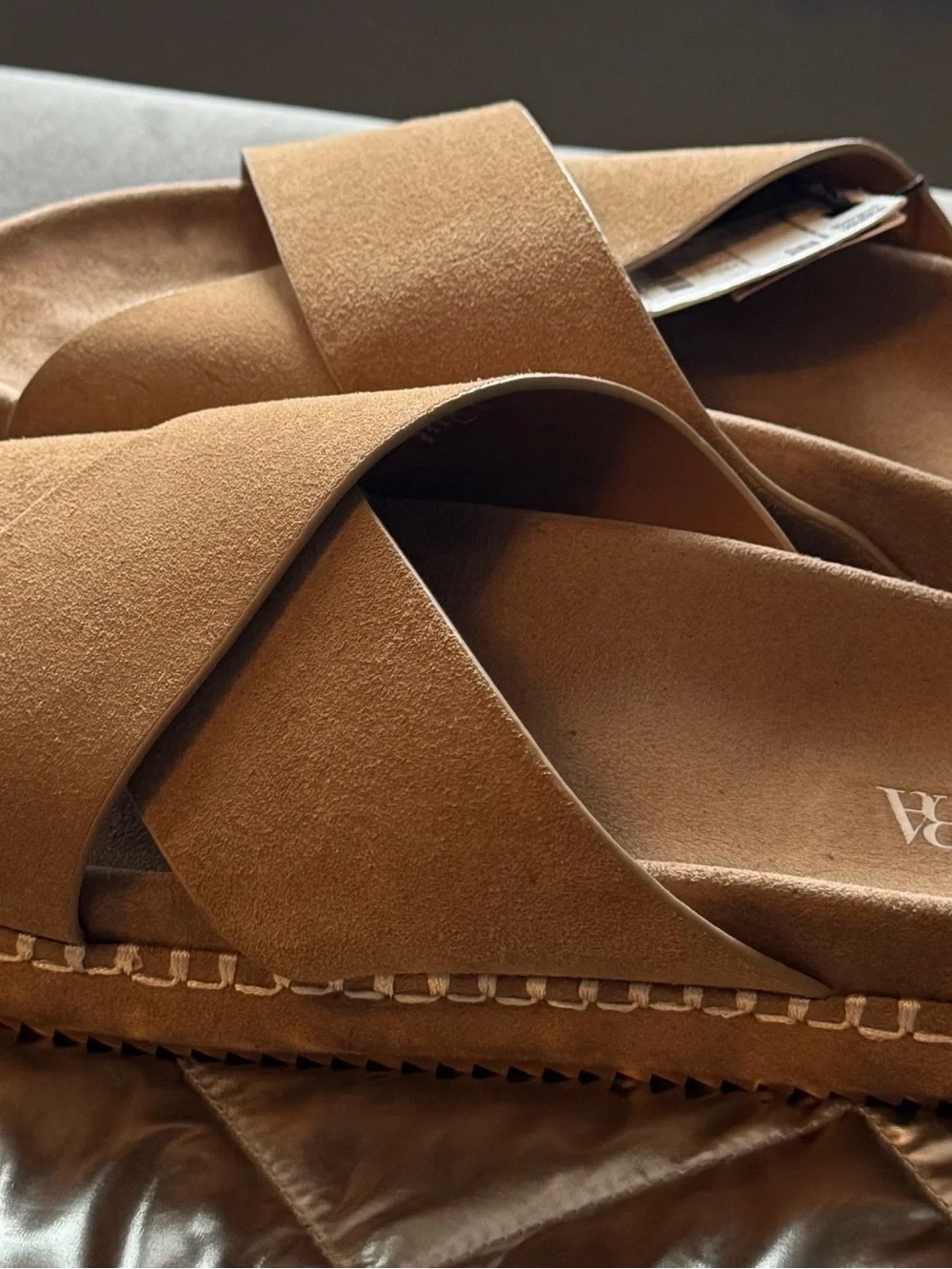Zara Tan Suede Crisscross Slide Sandals